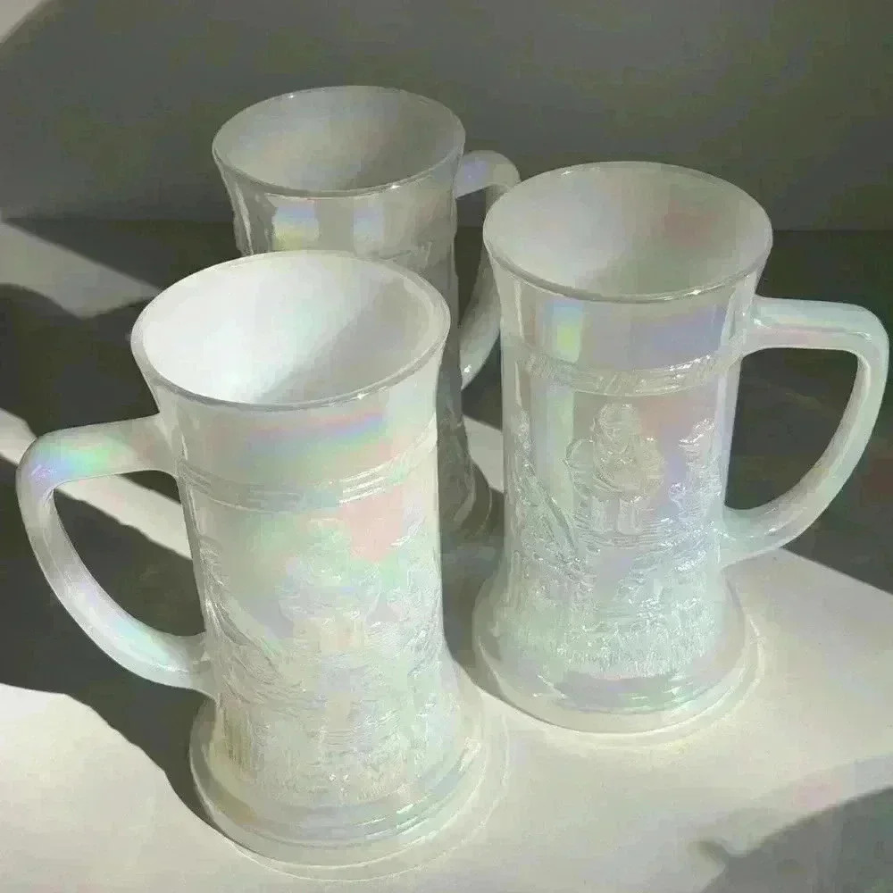 Set of 3 vintage Federal Glass iridescent milk  glass beer steins
